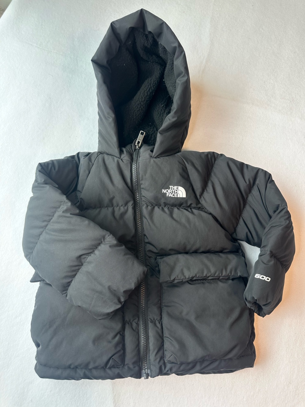 The North Face Toddler 600 Fill Down Hooded Puffer Jacket Black 3T Fleece Lined